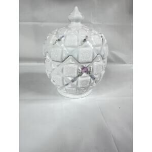 Vintage Westmoreland Old Quilt Pattered Round Milk Glass Candy Dish Cottagecore